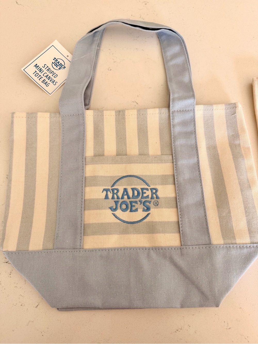 Trader Joe's Striped Mini Canvas Tote Bag - Blue & Cream - BNWT